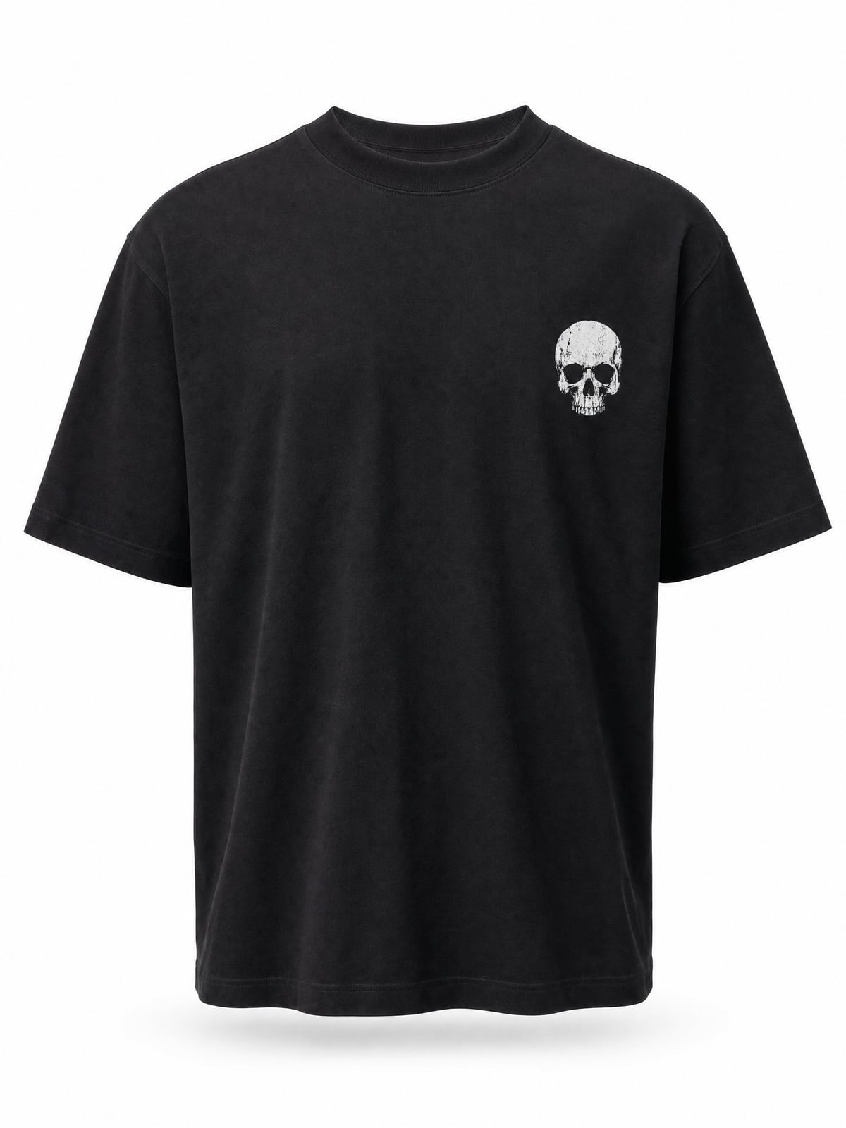 Black RIP MOTO tee ghost mannequin on white background