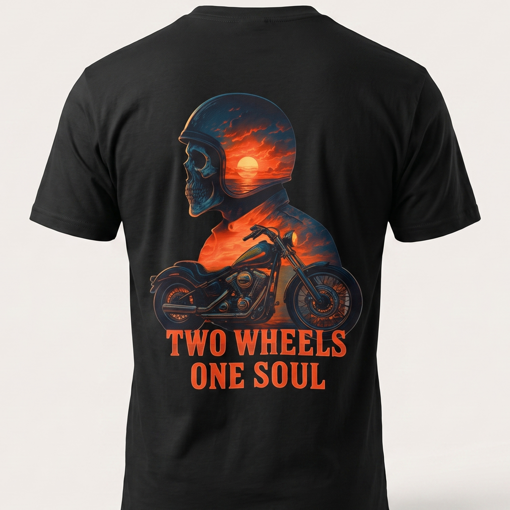 Two Wheels One Soul T-Shirt back print